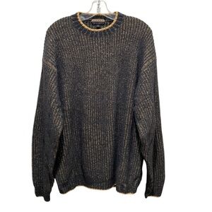 Robert Talbott Sweater Black Mens Size XL Merino Wool Rib Knit Crewneck